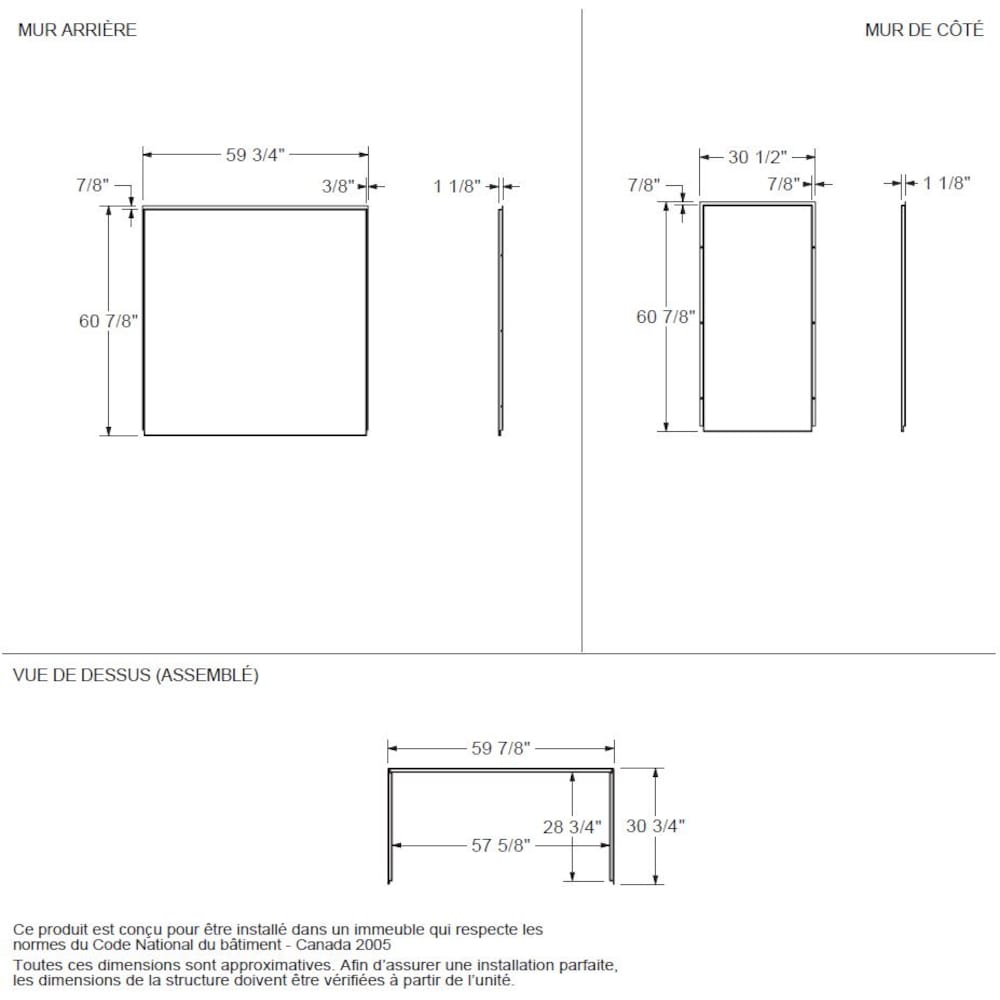 Utile 60 in. L x 30 in. W x 80.5 in. H Tub Shower Kit with Left Drain Acrylic Bathtub, 1 Glass Shelf & Origin Arctik Matte Finish Tub Surround/Wall