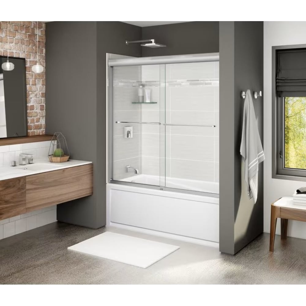 Utile 60 in. L x 30 in. W x 80.5 in. H Tub Shower Kit with Left Drain Acrylic Bathtub, 1 Glass Shelf & Origin Arctik Matte Finish Tub Surround/Wall