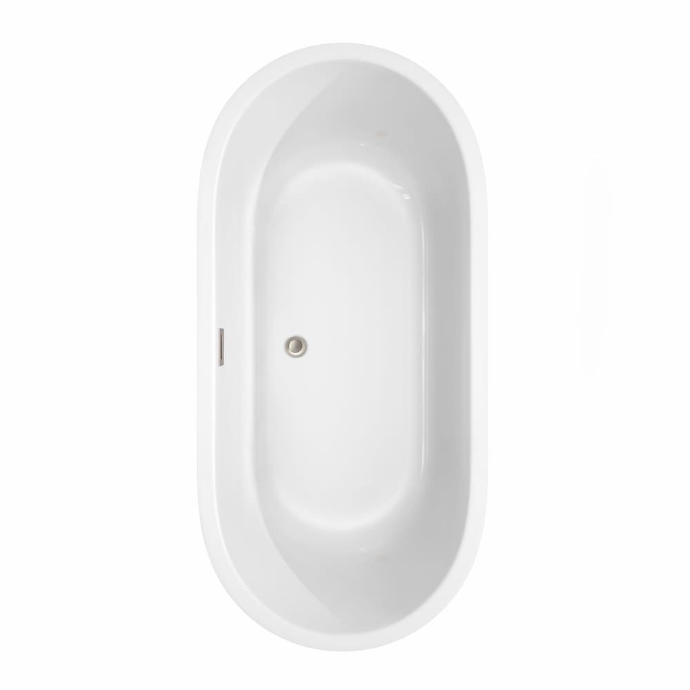 Juliette 67 inch Freestanding Bathtub in White with Floor Mounted Faucet and Trim in Brushed Nickel