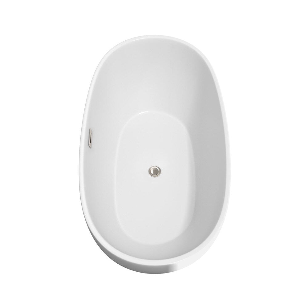 Baignoire autoportante Juno de 63 pouces en blanc avec robinet au sol et garniture en nickel brossé