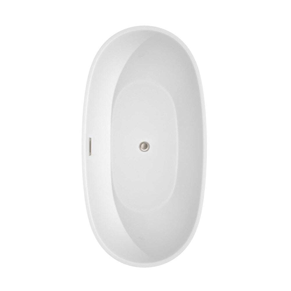 Baignoire autoportante Juno de 63 pouces en blanc avec robinet au sol et garniture en nickel brossé