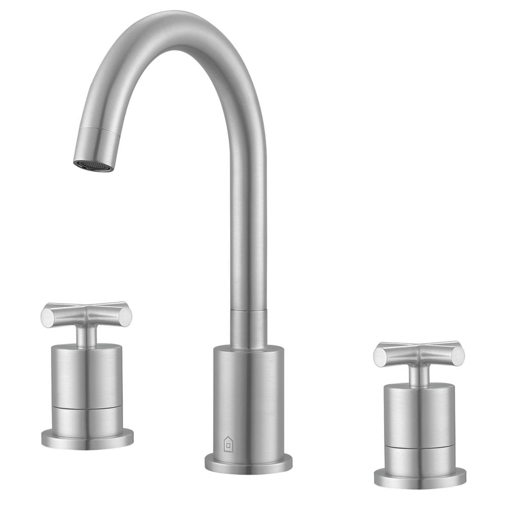 Ava 8-inch Widespread Cross 2-Handle Bathroom Faucet in Brushed Nickel Finish