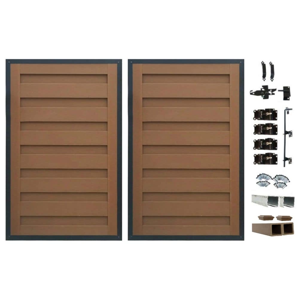 Horizons 8' x 6' Composite Double Gate Panel Kit w/Posts and Hardware Saddle Brown