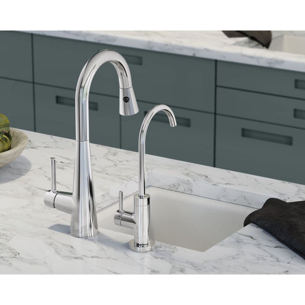 Sleek Single-Handle High Arc Pulldown Bar Faucet In Chrome