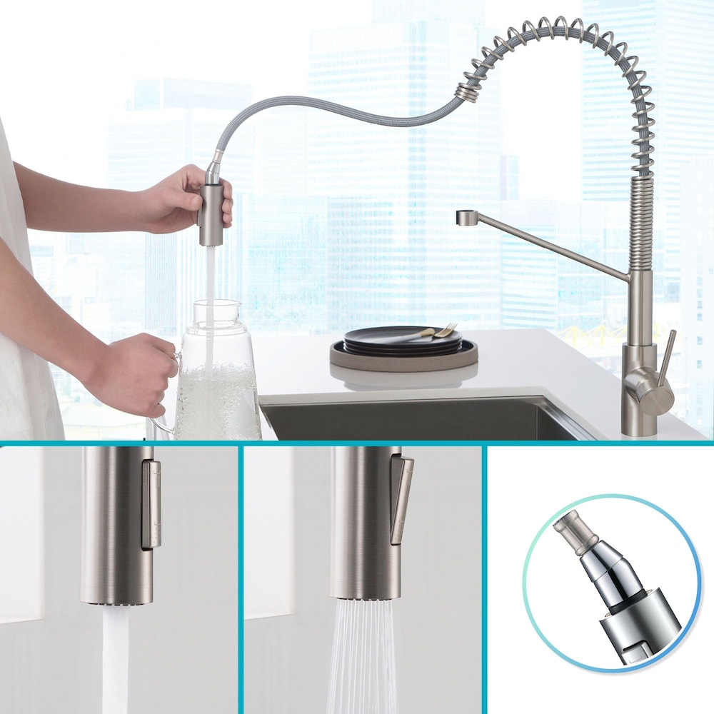 Robinet de cuisine commercial à poignée unique et pulvérisateur rétractable Oletto en chrome