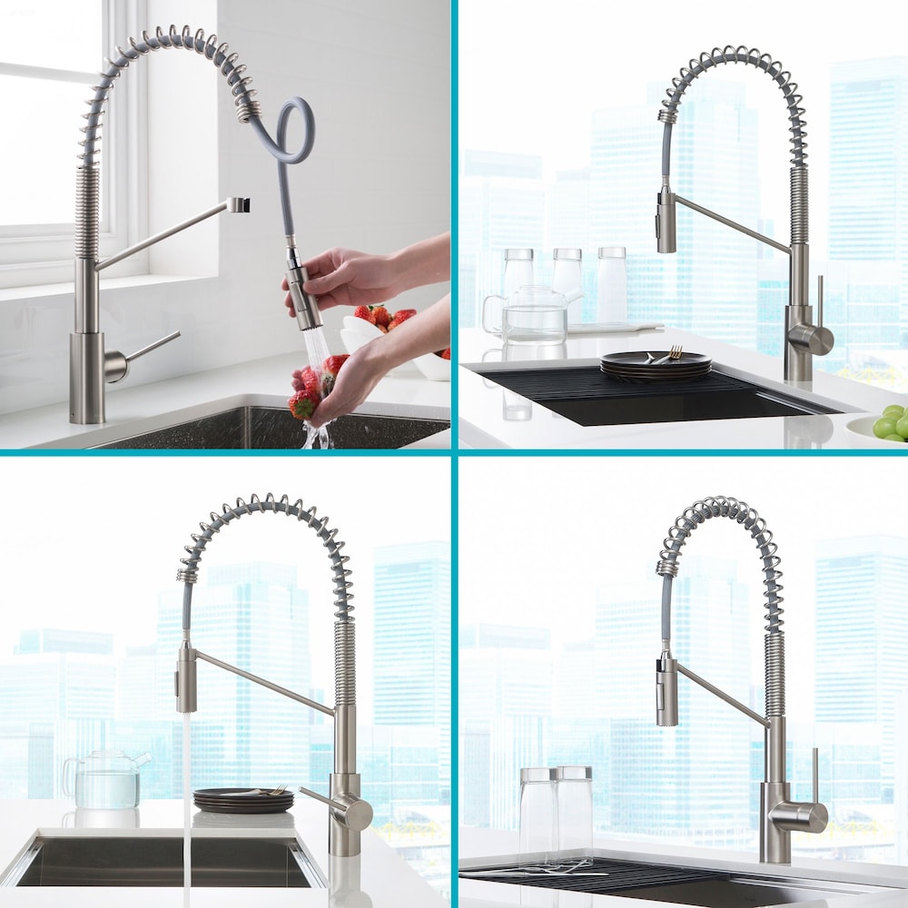 Robinet de cuisine commercial à poignée unique et pulvérisateur rétractable Oletto en chrome