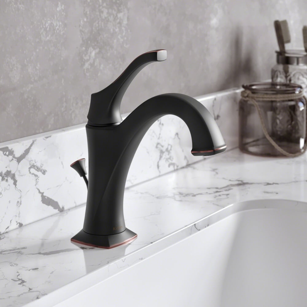 Arlo Oil Rubbed Bronze Single Handle Basin Bathroom Faucet with Lift Rod Drain and Deck Plate