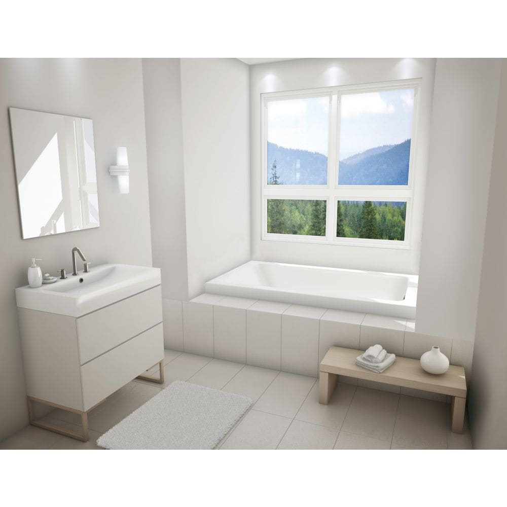 Skybox IF 66L x 36W x 23H Acrylic Rectangular Alcove Bathtub, Right Drain, with Tiling Flange in White, 16-inch Soaking Depth