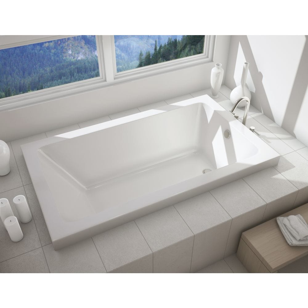 Skybox 66L x 36W x 23H Acrylic Rectangular Drop-In Bathtub, End Drain, in White with 2-inch Deck Height, 16-inch Soaking Depth