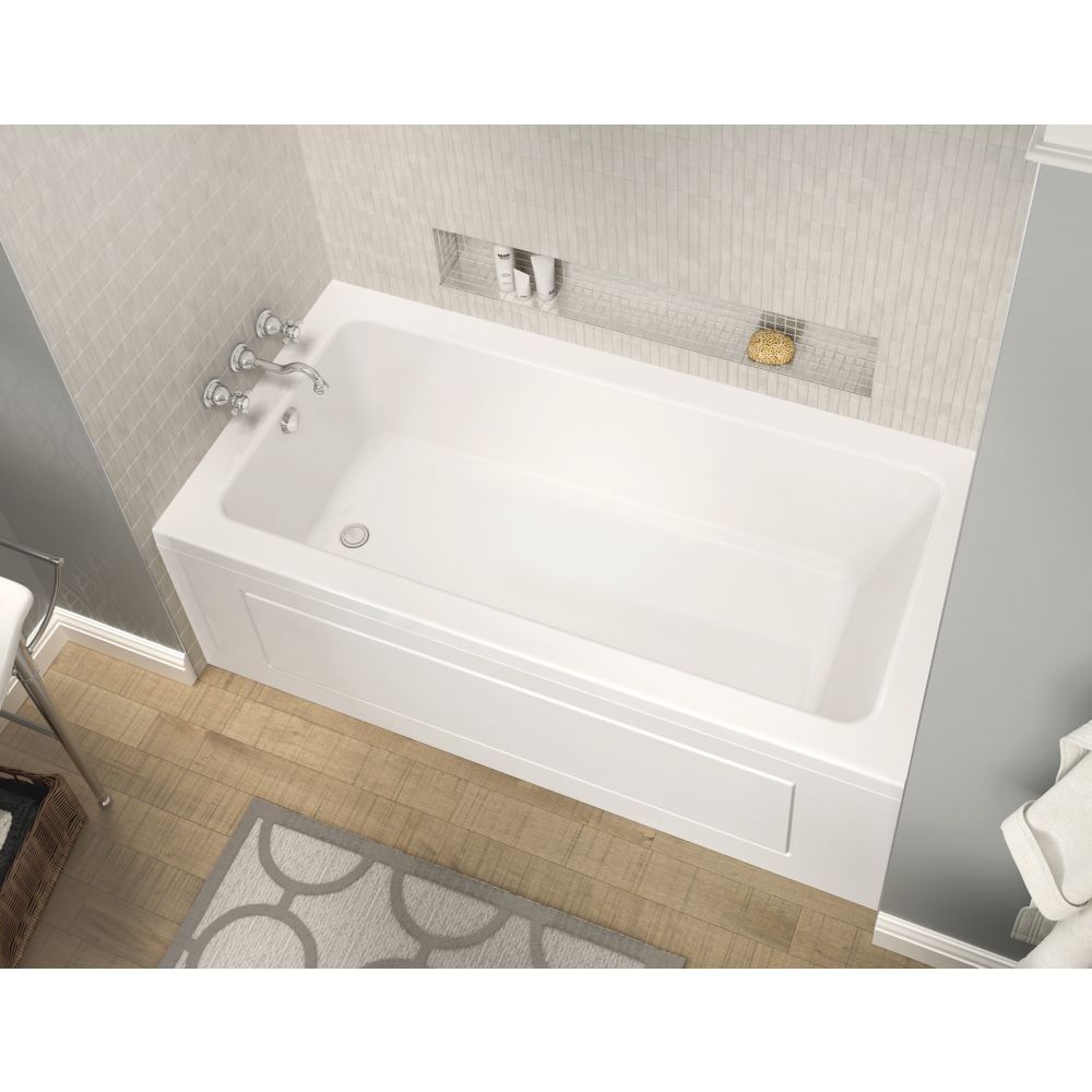 Skybox IF 66L x 36W x 23H Acrylic Rectangular Alcove Bathtub, Left Drain,with Flange and Matching Apron in White, 16-inch Soaking Depth