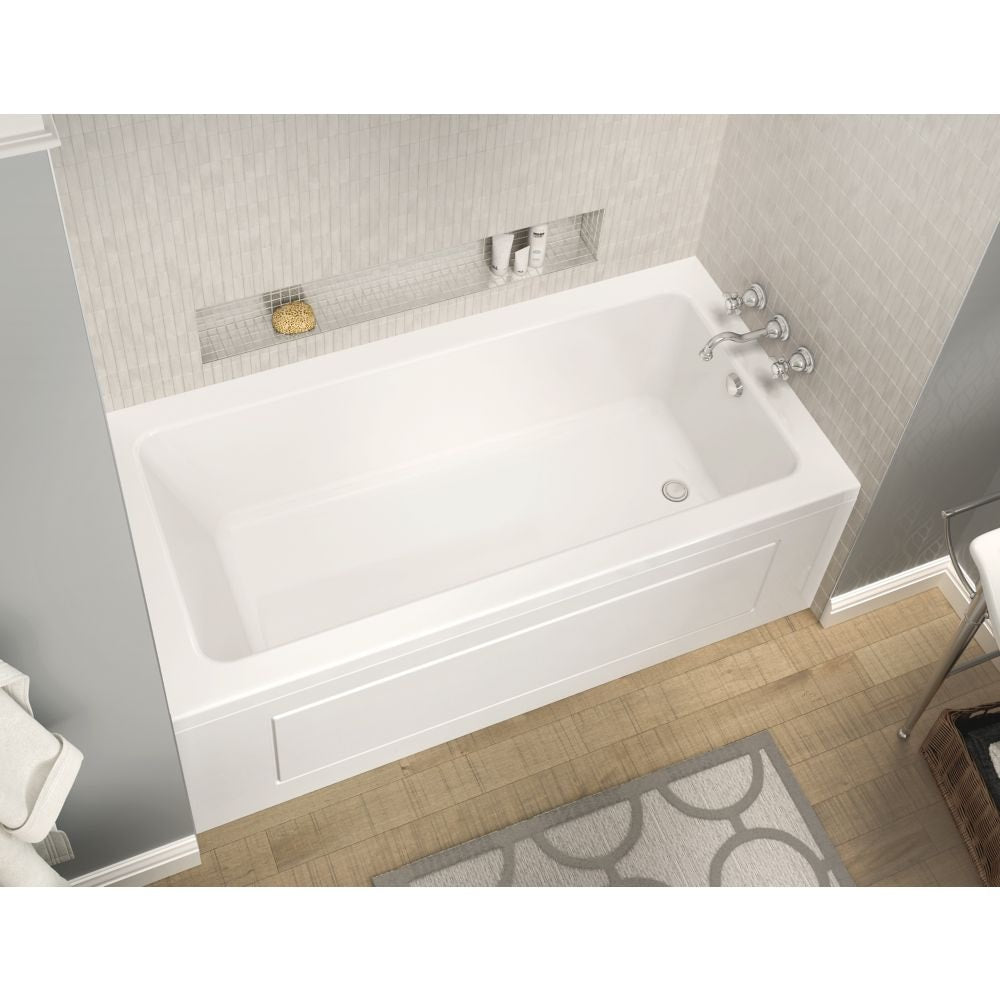 Skybox IF 72L x 36W x 23 H Acrylic Rectangular Alcove Bathtub, Right Drain, with Flange & Matching Apron in White, 15-inch Soaking Depth