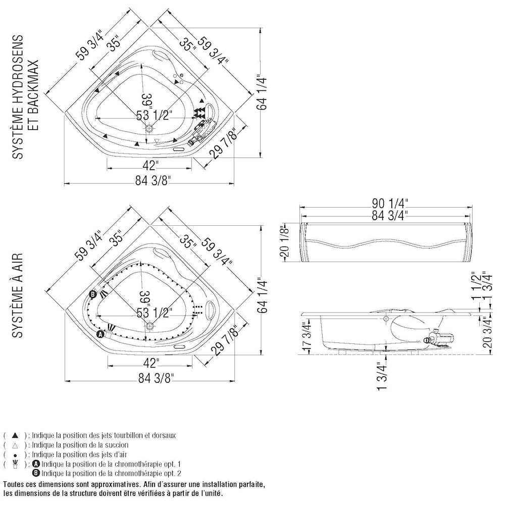 Murmur 60L x 60W x 20.75H Acrylic Drop-In Corner Bathtub, End Drain, in White with Acrylic Drop-In Skirt Included, 14-inch Soaking Depth