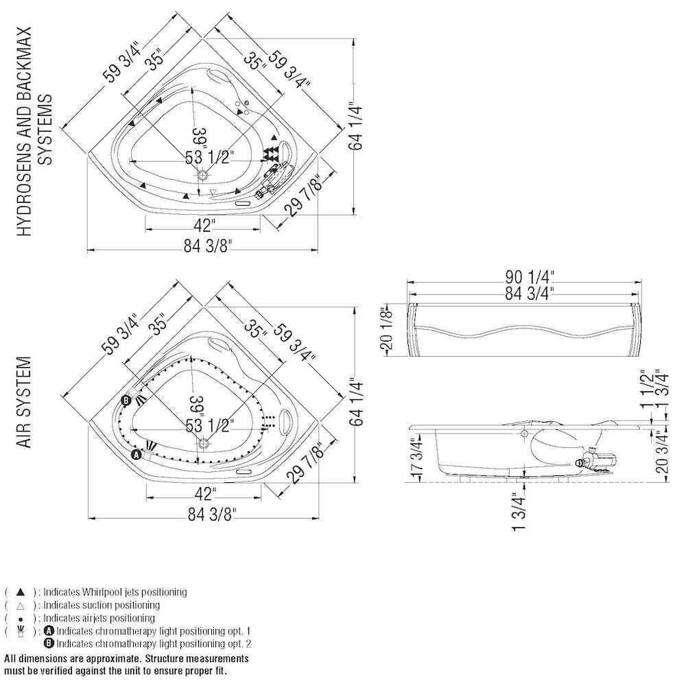 Murmur 60L x 60W x 20.75H Acrylic Drop-In Corner Bathtub, End Drain, in White with Acrylic Drop-In Skirt Included, 14-inch Soaking Depth