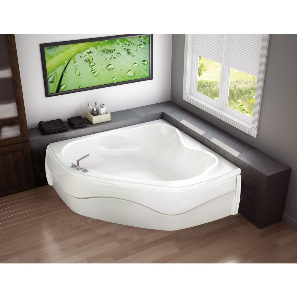 Baignoire d'angle encastrable en acrylique Murmur 55L x 55W x 20,75H, drain d'extrémité, en blanc avec accoudoirs relaxants, profondeur de trempage de 14 pouces