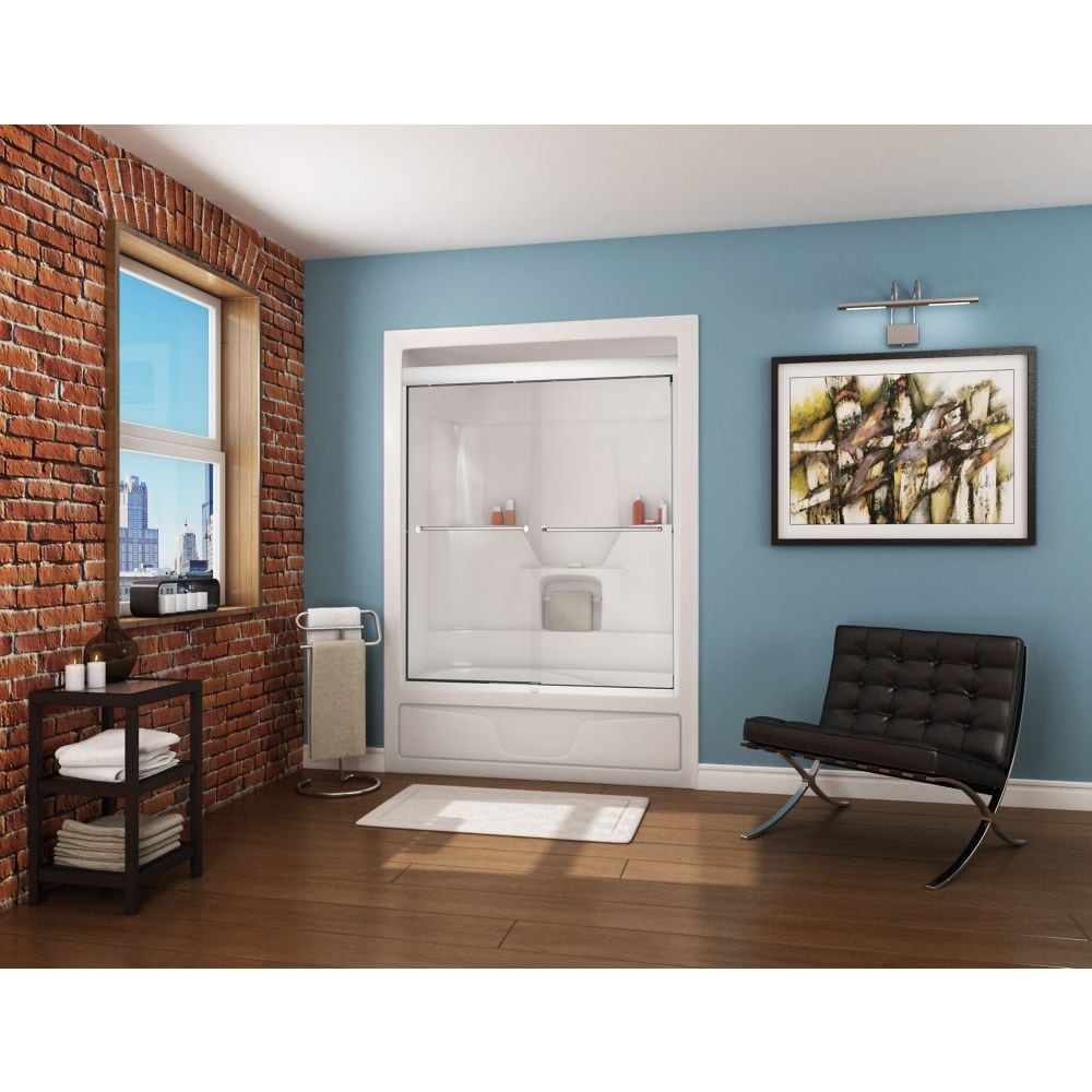 Aspen 60 in. L x 31 in. W x 85 in. H 1-Piece Acrylic Tub Shower Stall/Kit with Left Drain Bathtub, Tub Surround/Wall, Built-In Shelves & Roof Cap