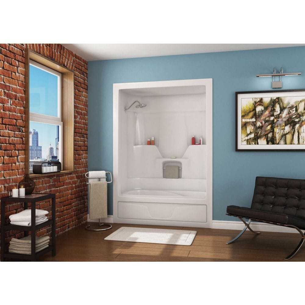 Aspen 60 in. L x 31 in. W x 85 in. H 1-Piece Acrylic Tub Shower Stall/Kit with Left Drain Bathtub, Tub Surround/Wall, Built-In Shelves & Roof Cap