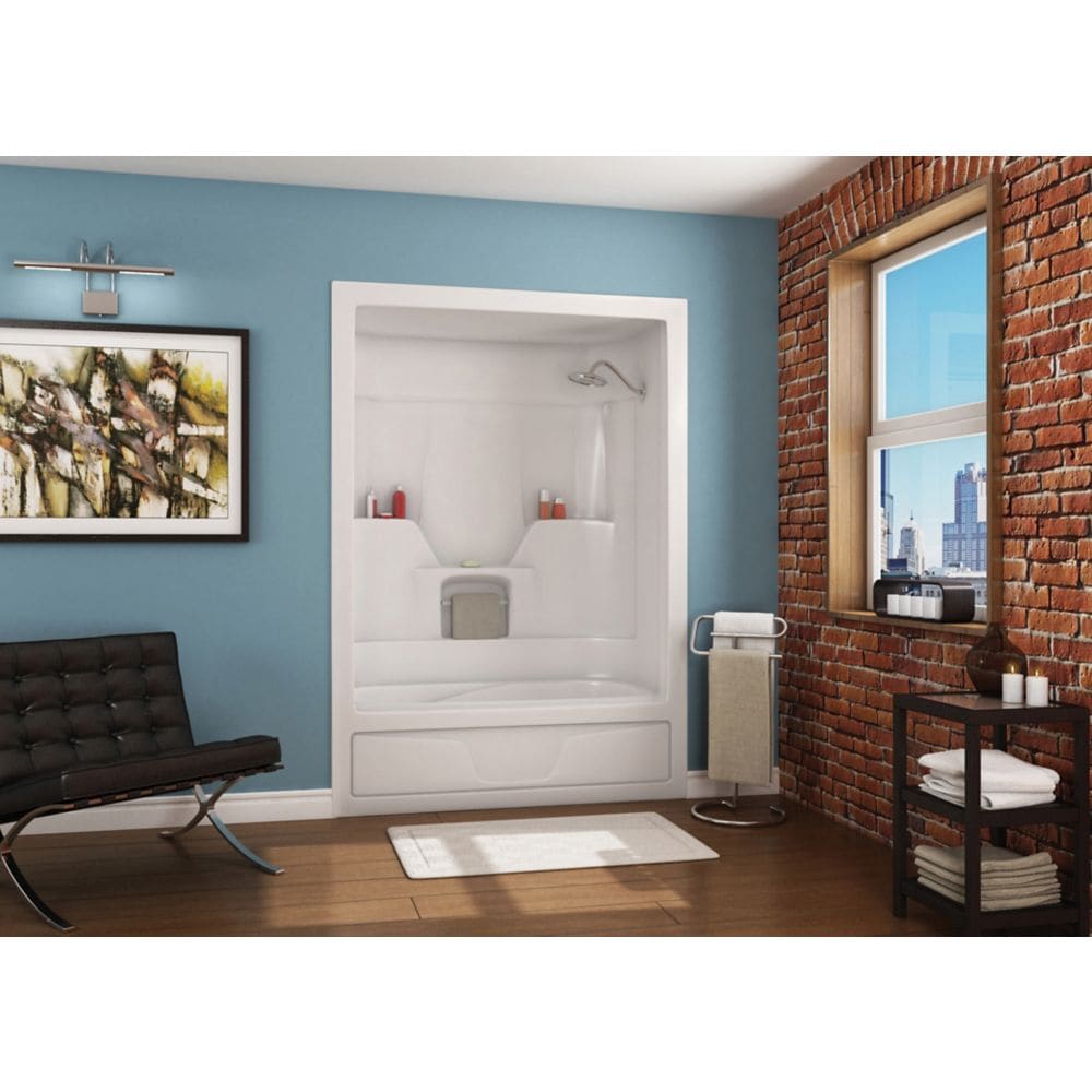 Aspen 60 in. L x 31 in. W x 85 in. H 3-Piece Acrylic Tub Shower Stall/Kit with Right Drain Bathtub, Tub Surround/Wall, Built-In Shelves & Roof Cap