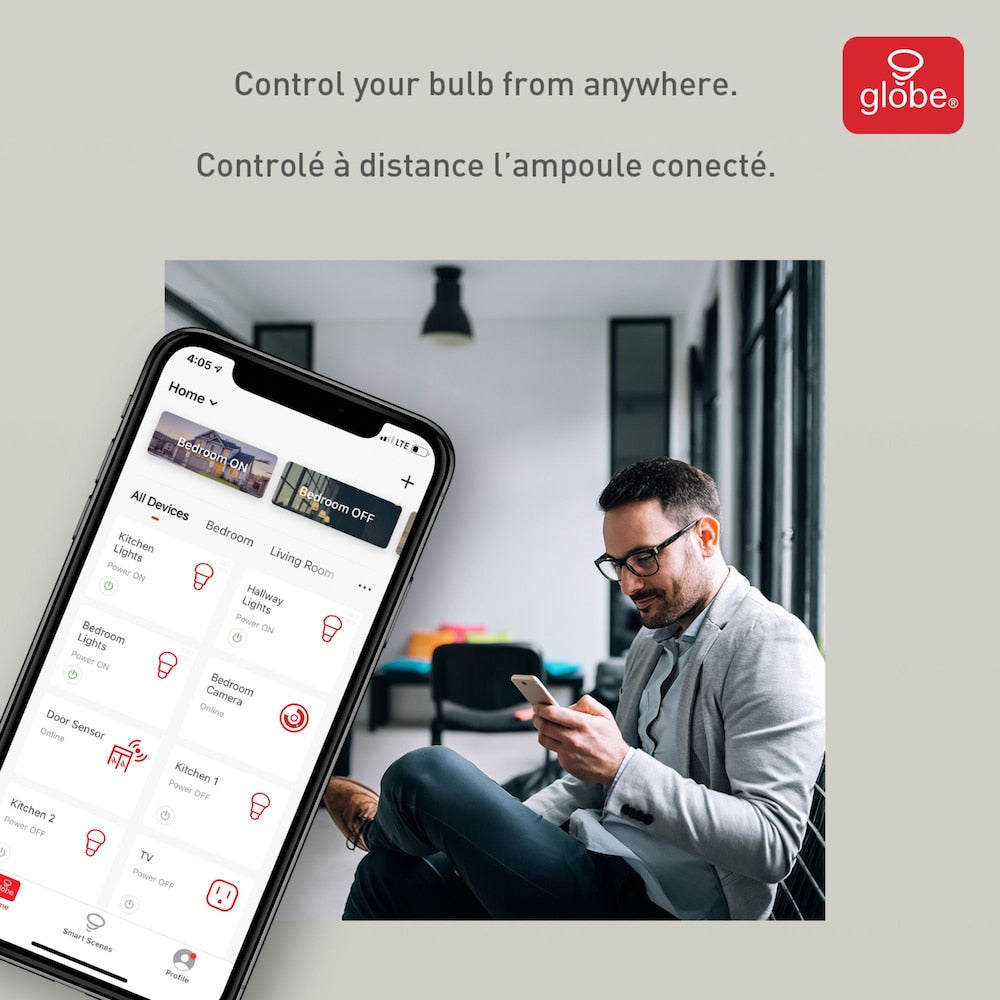 60 Watt Equivalent Wi-Fi Smart Dimmable LED Light Bulb, RGB Tunable and White