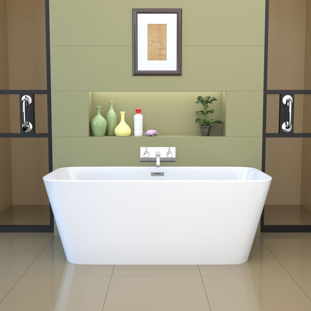 Streamline 59 inch Solid Surface Resin K-10200-59FSWHSS-FM Soaking Freestanding Tub With Internal Drain