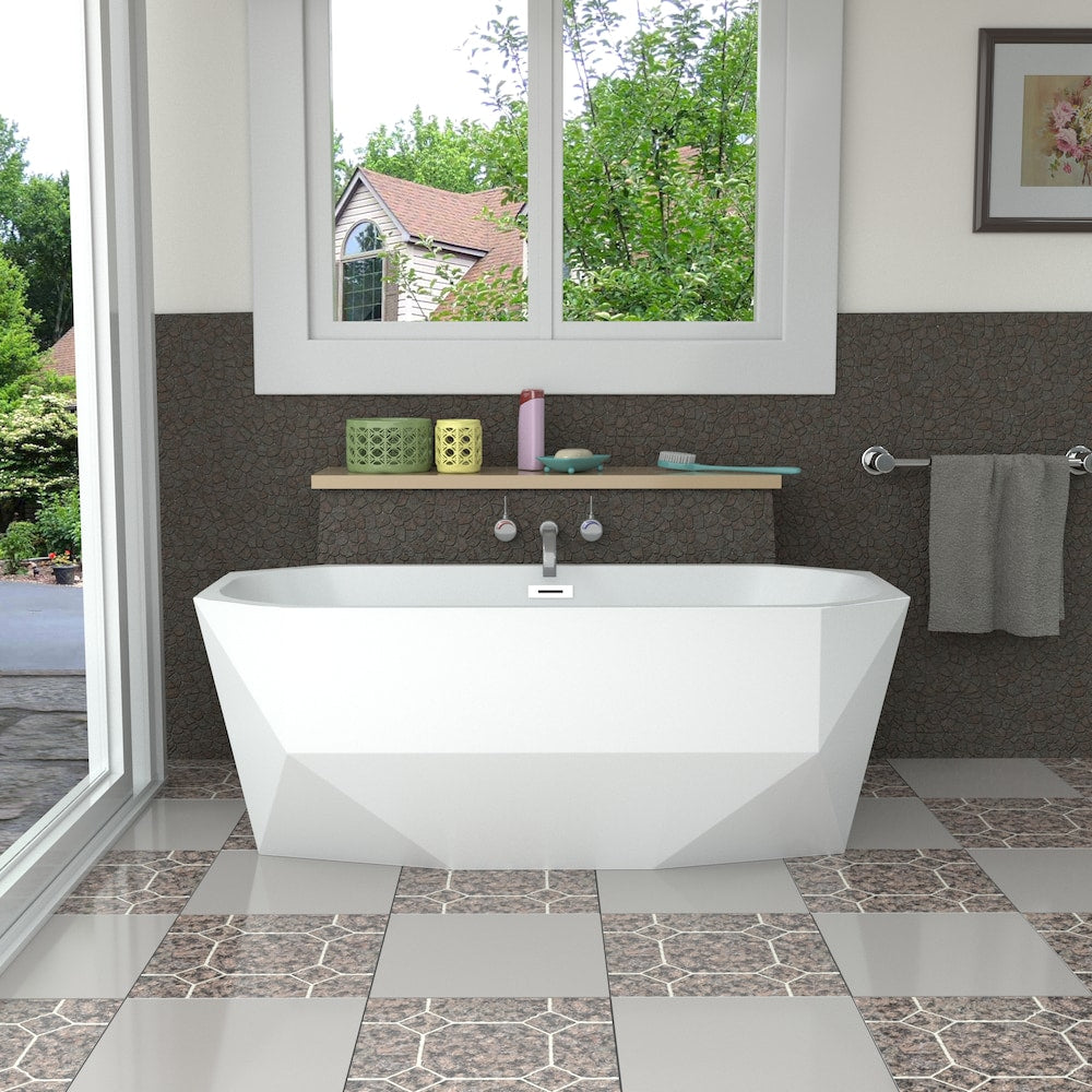 Baignoire autoportante Streamline N-10220-63FSWH-FM de 63 pouces avec drain interne