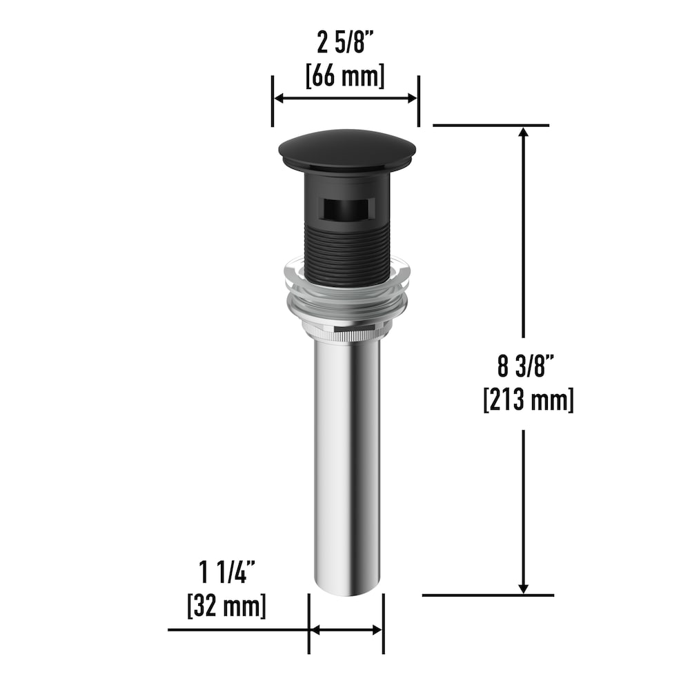 Bathroom Sink Pop-Up Drain with Overflow in Matte Black