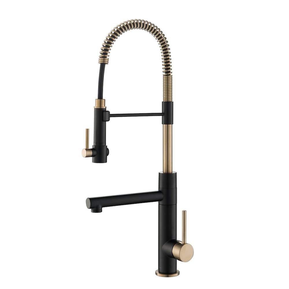 Single-Handle Faucet with Sprayer/Pot Filler in Black Stainless/Brushed Gold