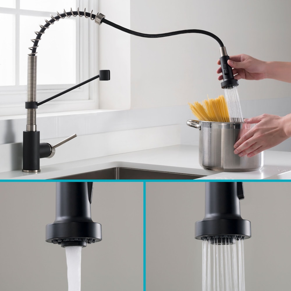Single Handle Faucet with Dual Function Pull-Down Sprayer in Matte Black