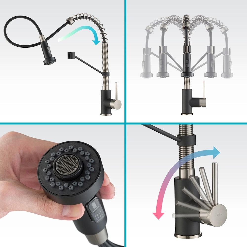 Single Handle Faucet with Dual Function Pull-Down Sprayer in Matte Black