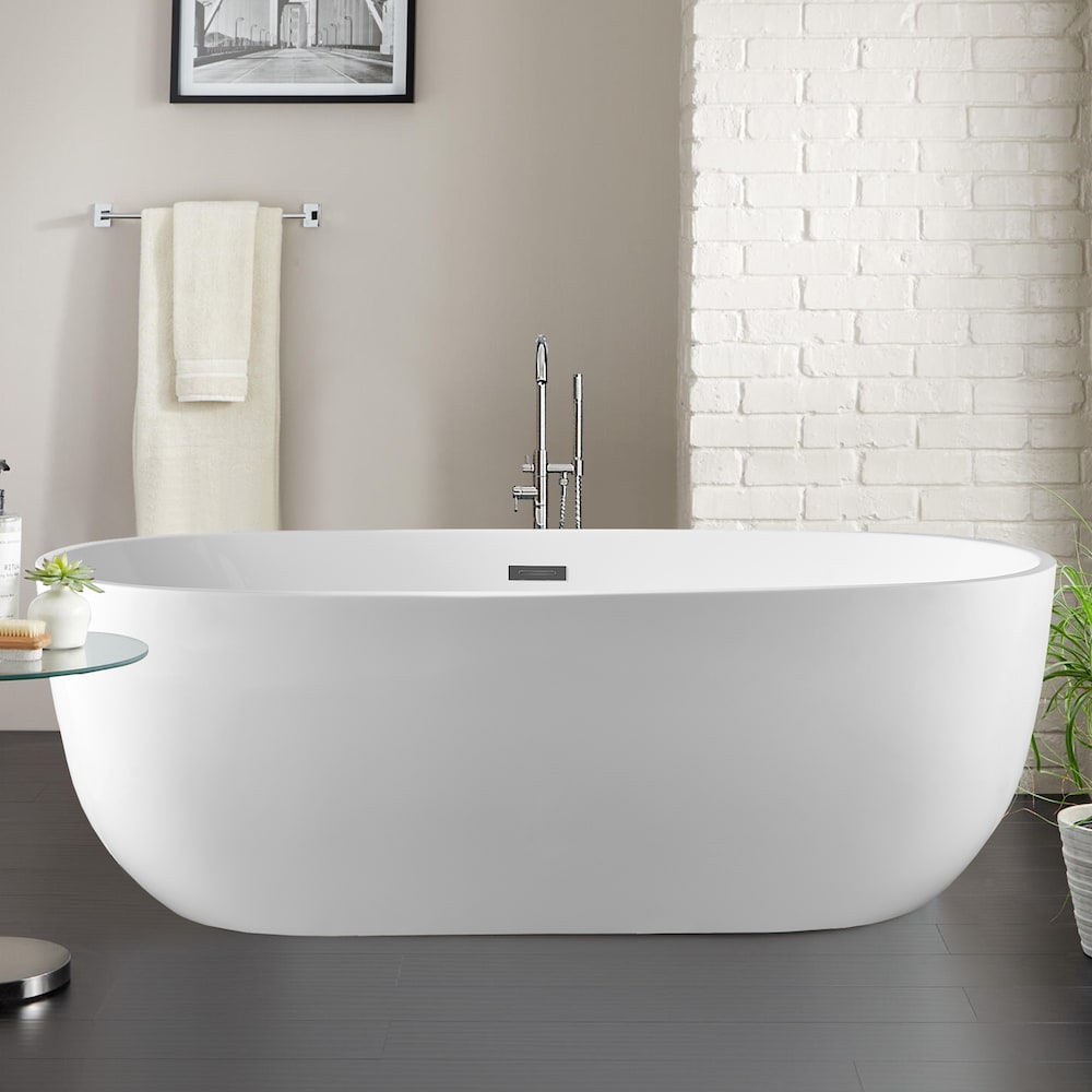 Baignoire autoportante en acrylique de 59 pouces avec trop-plein en chrome poli et drain escamotable VA6906-S