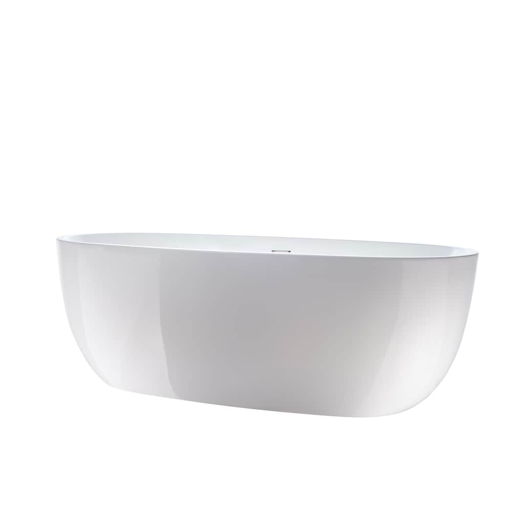 Baignoire autoportante en acrylique de 59 pouces avec trop-plein en chrome poli et drain escamotable VA6906-S