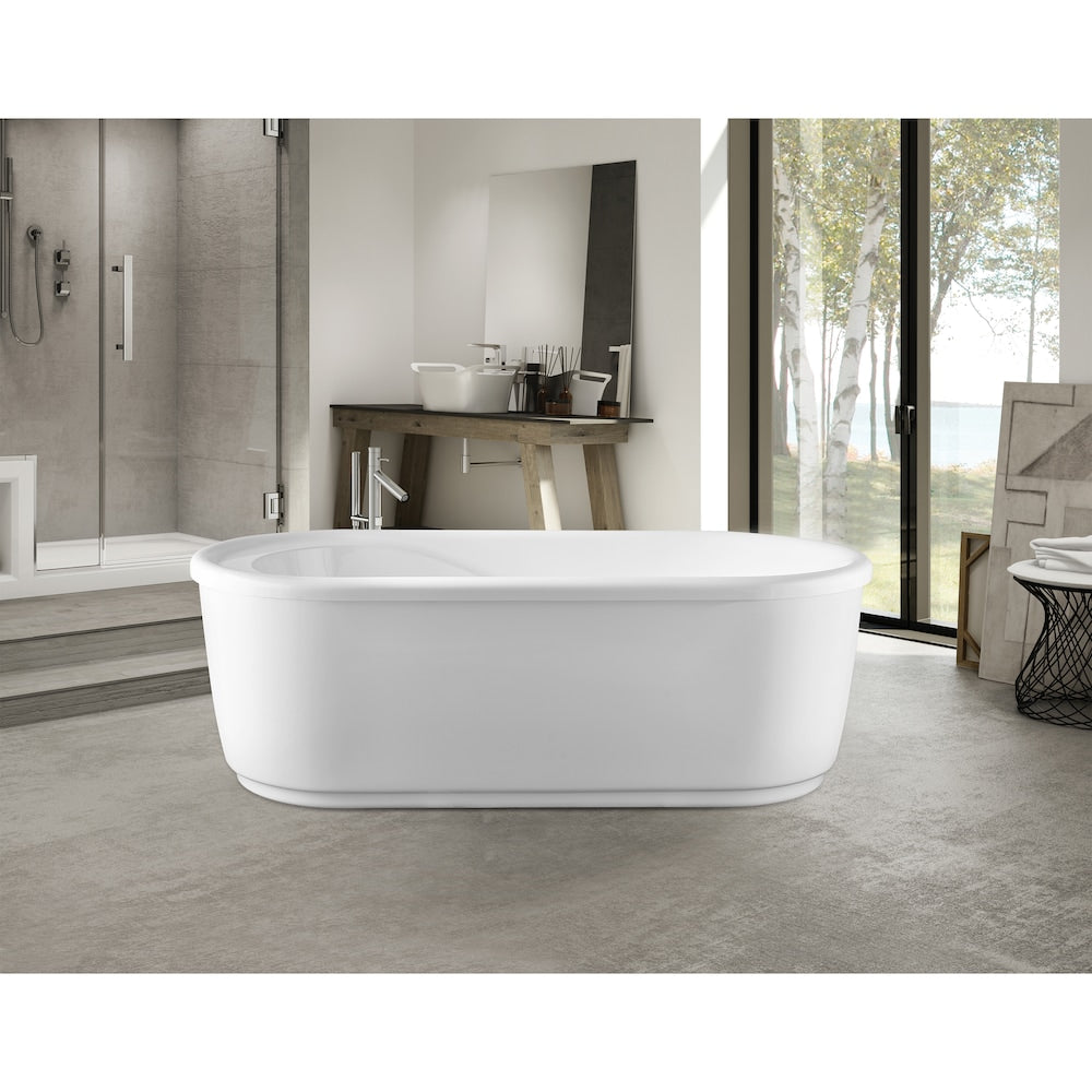 Baignoire autoportante en acrylique de 67 pouces avec trop-plein en chrome poli et drain escamotable VA6909-L