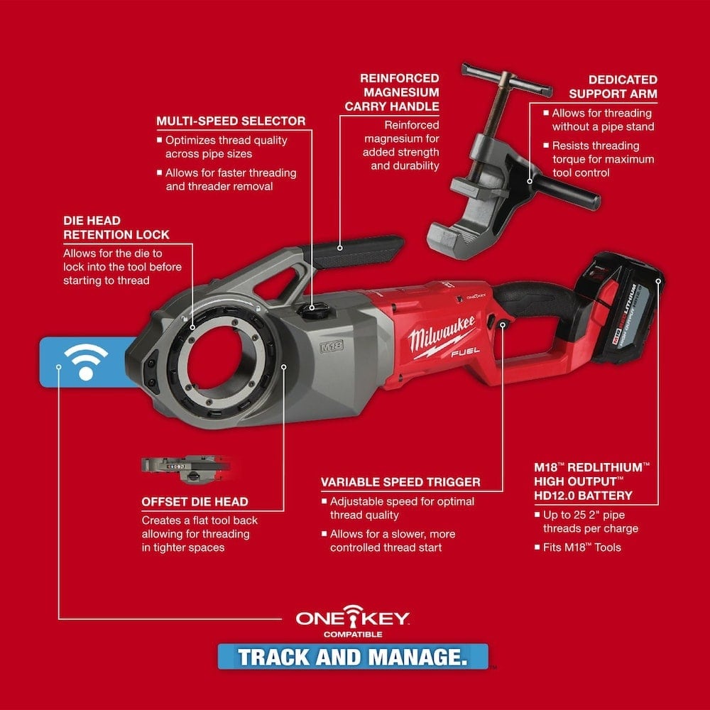 Kit d'enfilage de tuyaux sans fil M18 FUEL ONE-KEY avec (2) batteries 12,0 Ah et étui