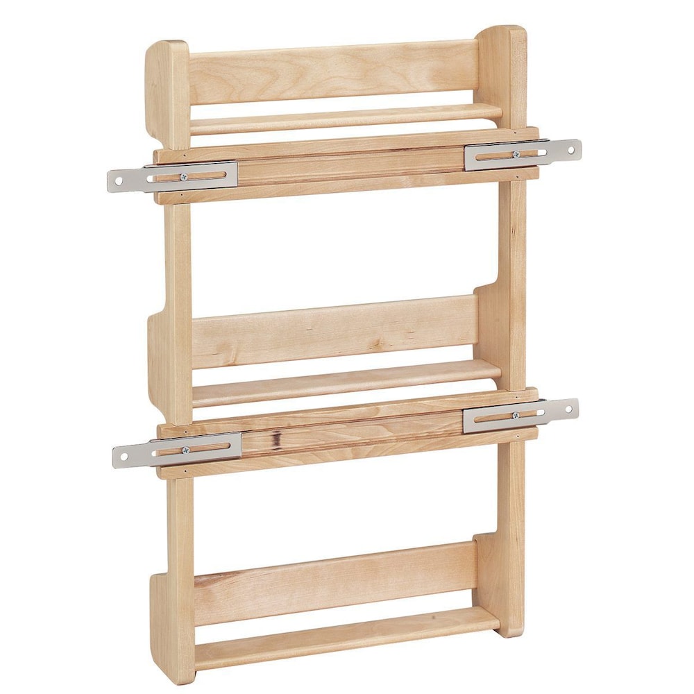 Étagère à épices en bois à montage sur porte de 13 1/8 po (333 mm) avec 3 tablettes réglables - Érable