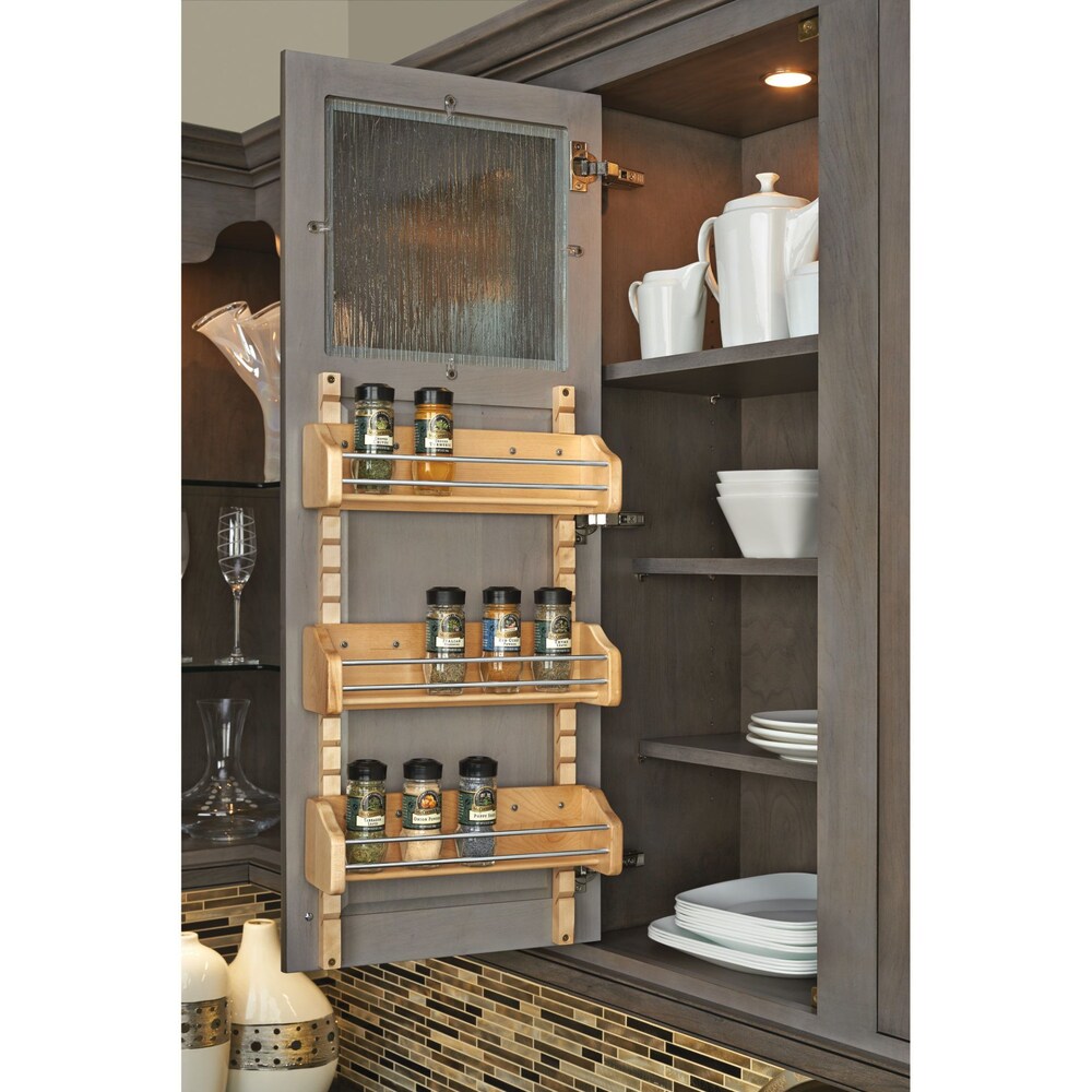 13 1/8 in (333 mm) Door Mount Wood Spice Rack with 3 adjustable shelves - Maple