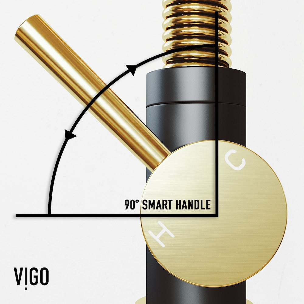 Robinet de cuisine à poignée unique avec pulvérisateur rétractable et distributeur de savon Brant en or brossé mat et noir mat