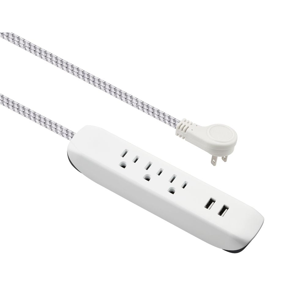 15 ft. 3-Outlet 16 Gauge Light Duty 13 Amps Indoor Extension Cord with 2 USB Charging Ports, White