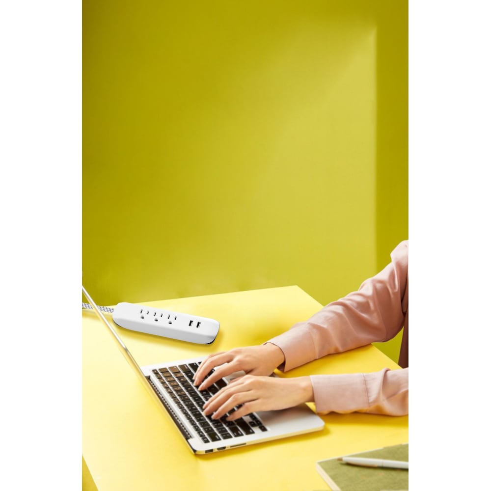 15 ft. 3-Outlet 16 Gauge Light Duty 13 Amps Indoor Extension Cord with 2 USB Charging Ports, White