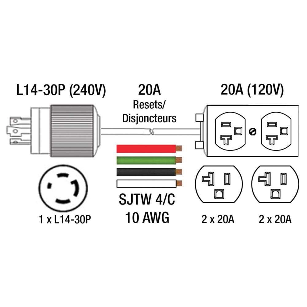 25' Generator Extension Cord with Resets
