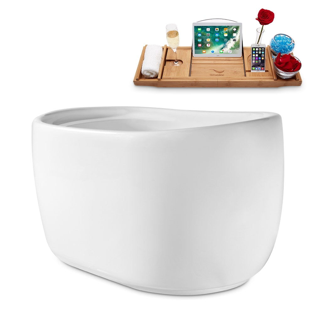 Baignoire autoportante et plateau Streamline N-2040-51FSWH-FM de 51 pouces avec drain interne