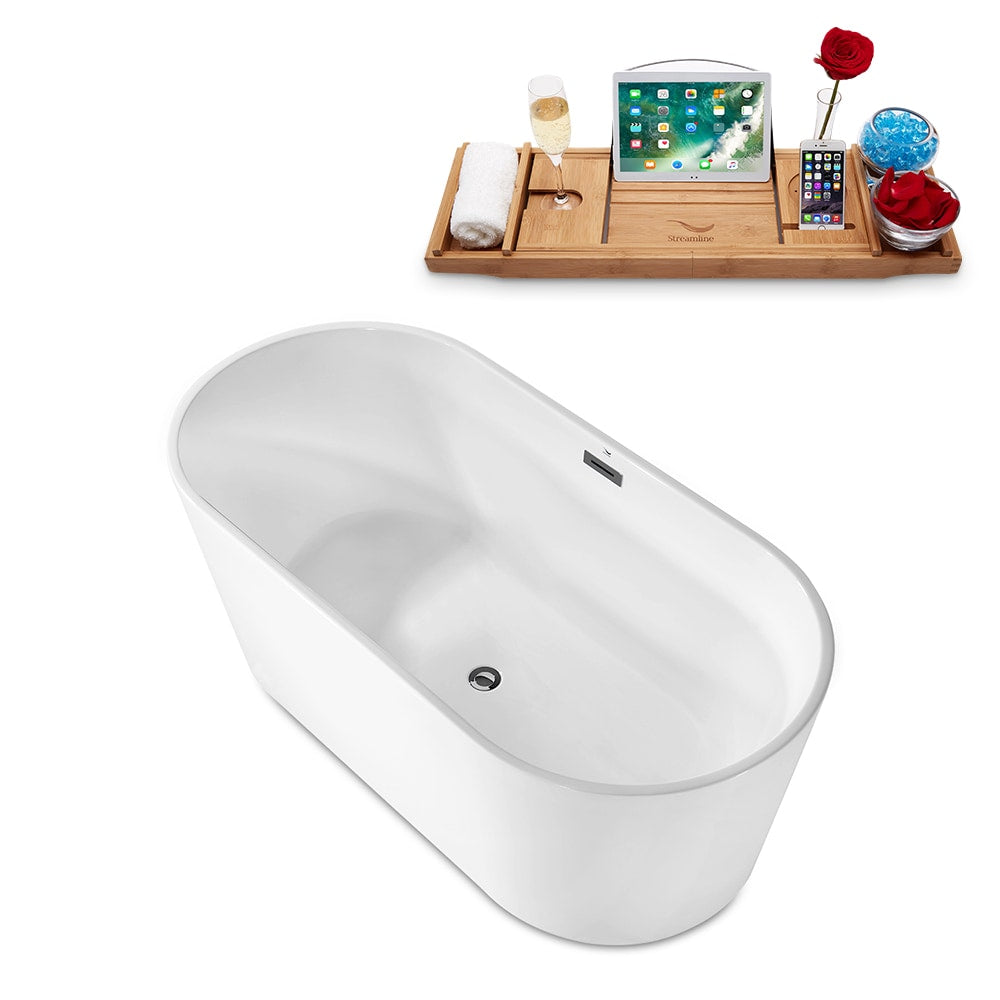62 inch Streamline N-2180-62FSWH-FM Freestanding Tub and Tray With Internal Drain