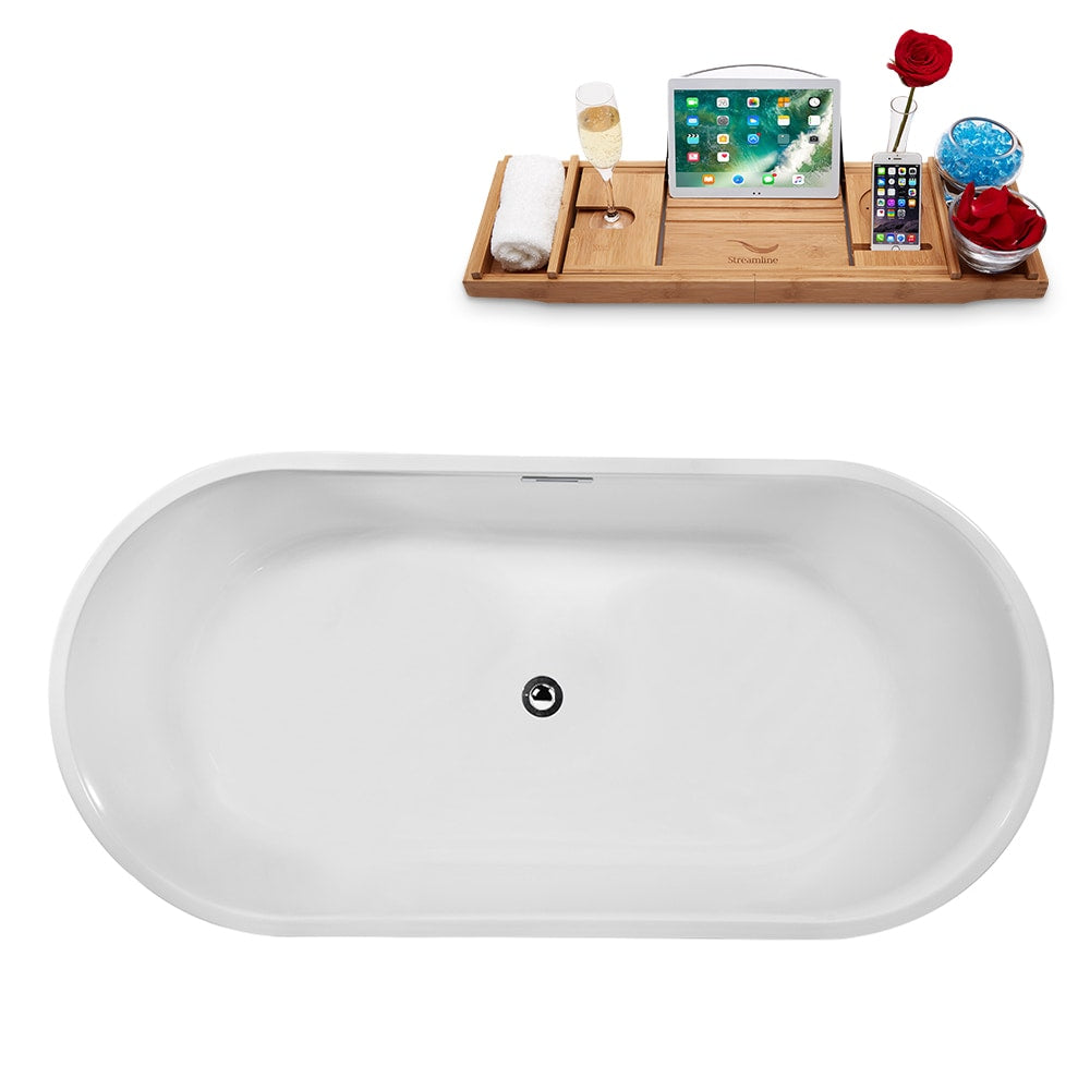 Baignoire autoportante et plateau Streamline N-2180-62FSWH-FM de 62 pouces avec drain interne