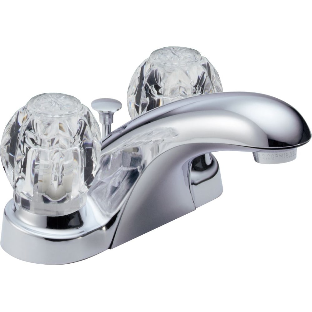 2 Handle Centerset Bathroom Sink Faucet with Clear Knob Handles in Chrome