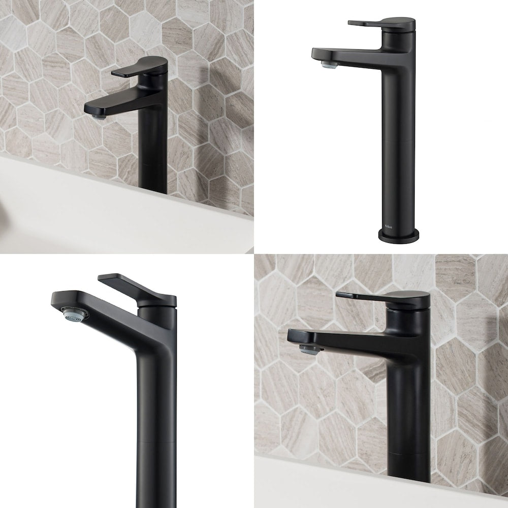 Robinet de salle de bain à poignée unique et trou unique Indy avec bonde escamotable en noir mat