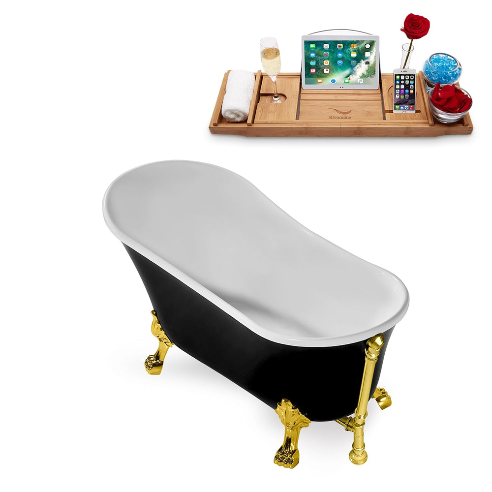 67 inch Streamline N345GLD-GLD Clawfoot Tub and Tray With External Drain