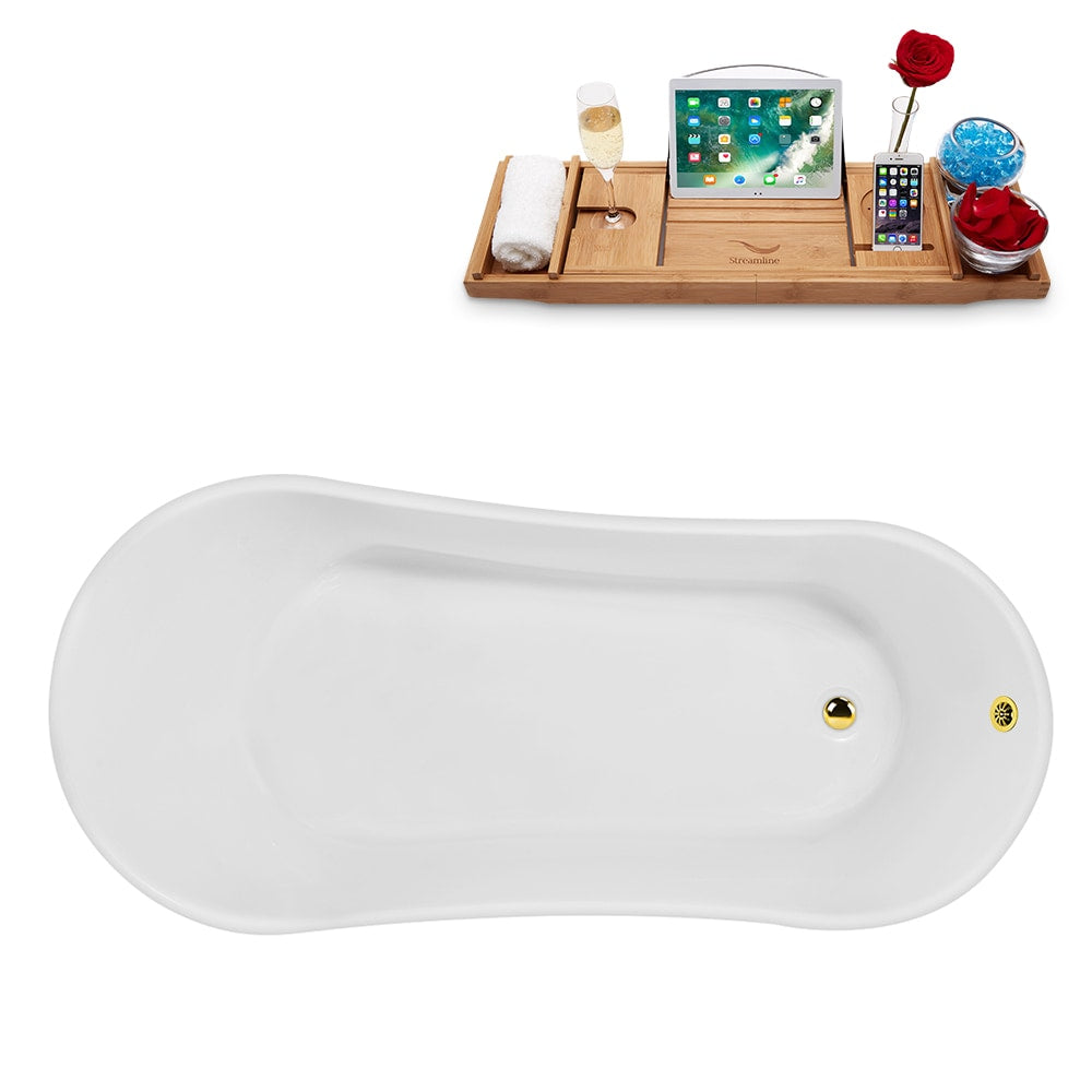 67 inch Streamline N345GLD-GLD Clawfoot Tub and Tray With External Drain