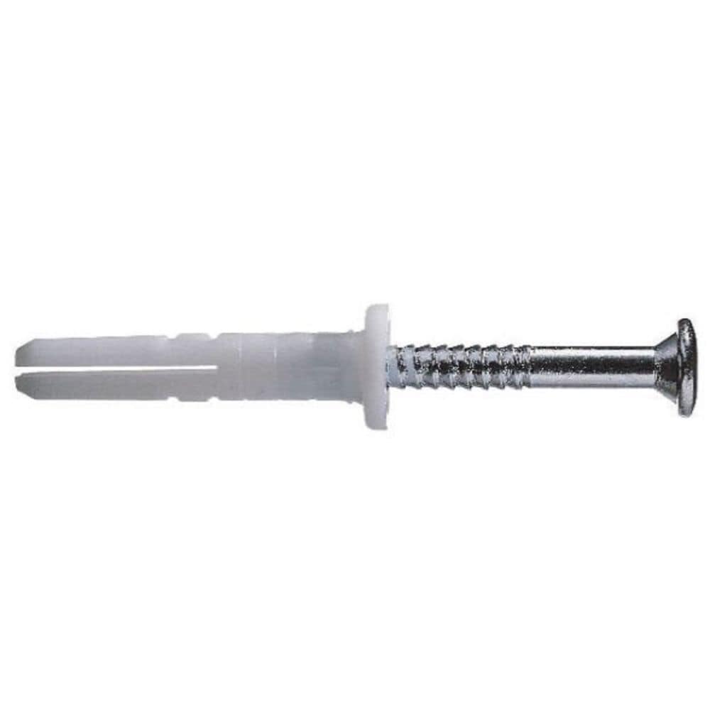 1/4 inch x 1-5/8 inch Nylon Flat Head Phillips Impact Anchors with Screw (100-Pack)