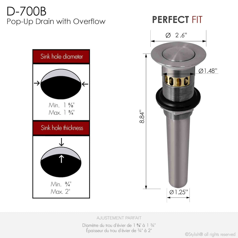 Brushed Nickel Pop-Up Bathroom Sink with Overflow