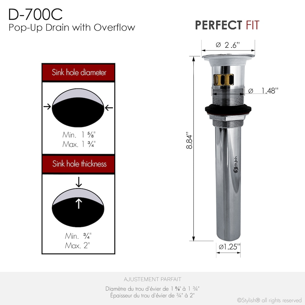 Polished Chrome Pop-Up Bathroom Sink with Overflow