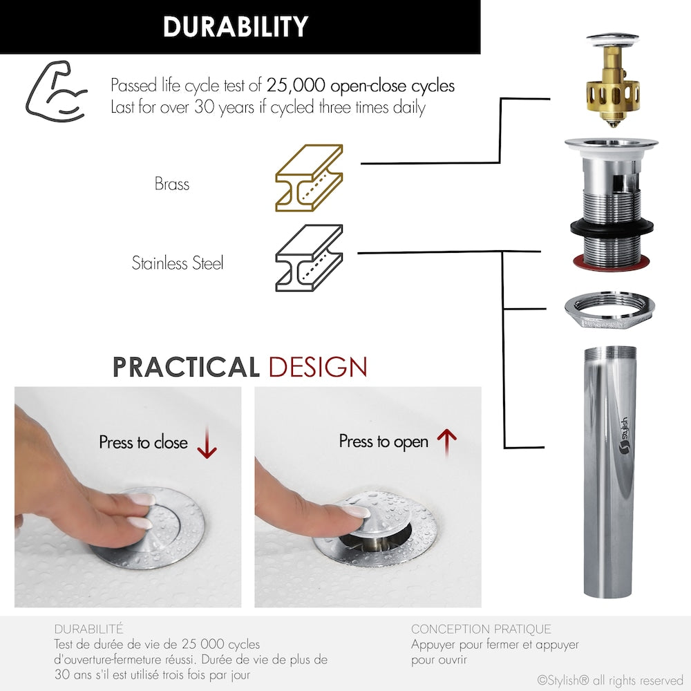 Polished Chrome Pop-Up Bathroom Sink with Overflow