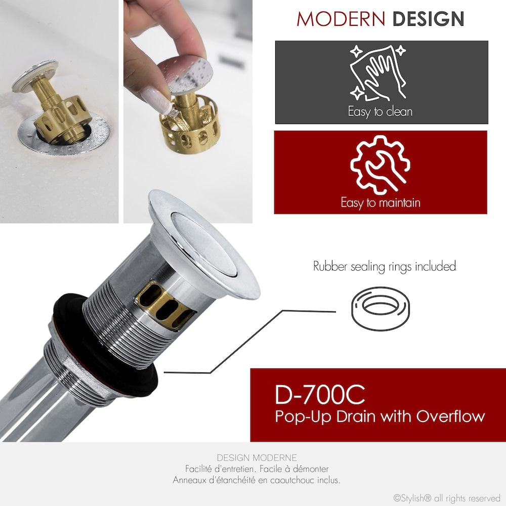 Polished Chrome Pop-Up Bathroom Sink with Overflow